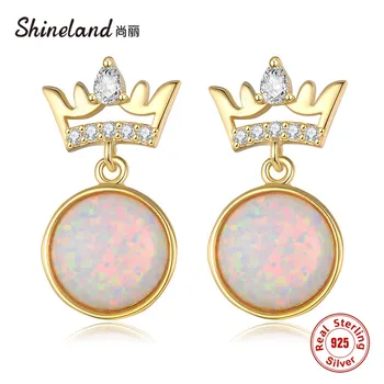

Shineland Elegant Luxury 925 Sterling Silver Earings For Women Crown Round Stone Brincos Christmas Jewelry Gift Oorbellen