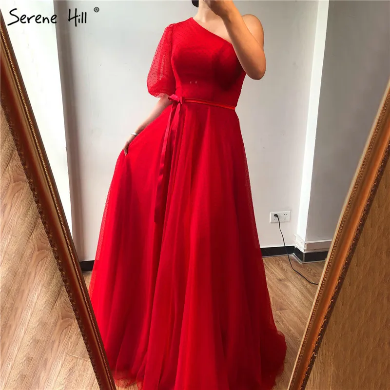 Красное вечернее платье с одним плечом и половинным рукавом,, простое сексуальное ТРАПЕЦИЕВИДНОЕ вечернее платье с поясом, Serene hilm LA70192