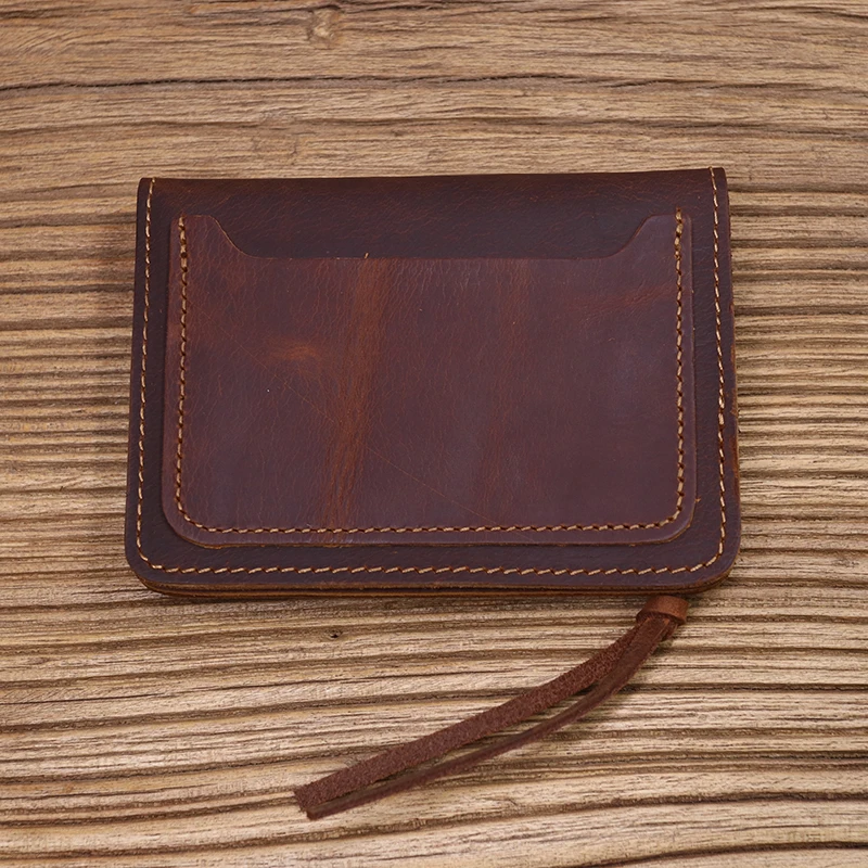 Genuine Leather Short Wallet For Men Vintage Handmade Card Holder With Zipper Coin Pocket Bag