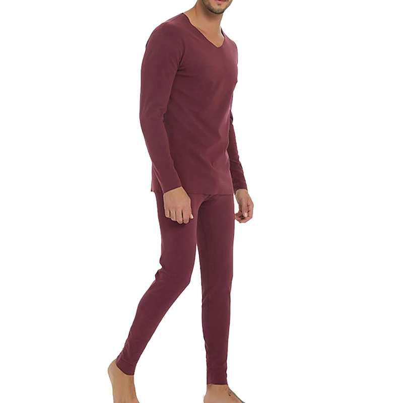 Женский тонкий комплект из двух предметов термобелье зимний осенний спортивный костюм одежда для сна для мужчин и женщин топы брюки размера плюс комплекты костюмов - Цвет: burgundy-men