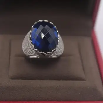 

Fine Sterling S925 Silver Women Ring Luck Blue Crystal Diamond-cut Band Ring US5-10 19mmW Fine Silver Not Plated Or Filled