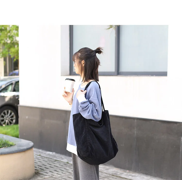 Корейская Стильная универсальная вместительная сумка для покупок, модная Вельветовая Холщовая Сумка, Простой Ретро Художественный женский рюкзак на плечо