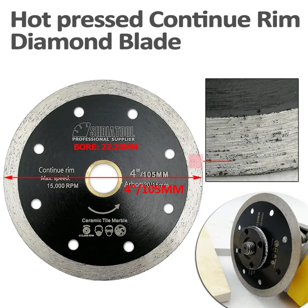 SHDIATOOL 2pcs Dia 4 Or 4.5 inch Hot pressed Thin Continue Rim Diamond Blade Cutting Disc Wet Cutting Ceramic Tile Saw Blades