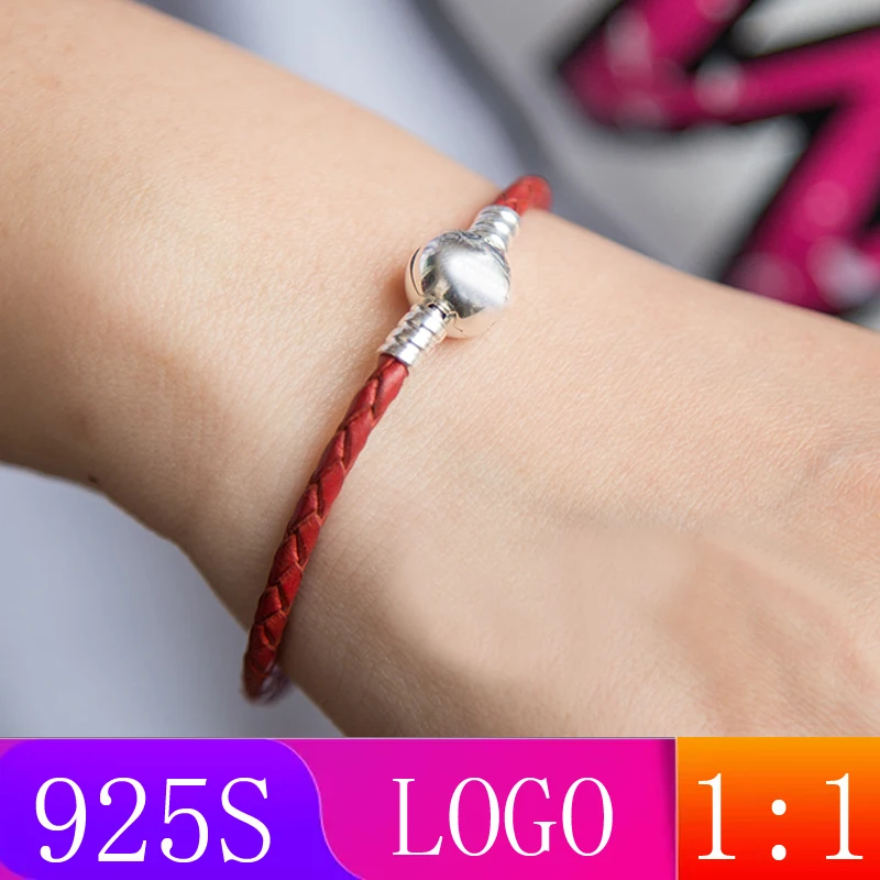 LISM [Wholesale] 2019 Winter New 1: 1 Red Woven Leather Bracelet Fashion Ladies Gift 925 Silver DIY Original Jewelry | Украшения и
