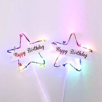 

2 Pcs Led Pearl Pentagram Cake Topper Happy Birthday Cake Baking Party Decor Glowing Cake Decoration Plugin