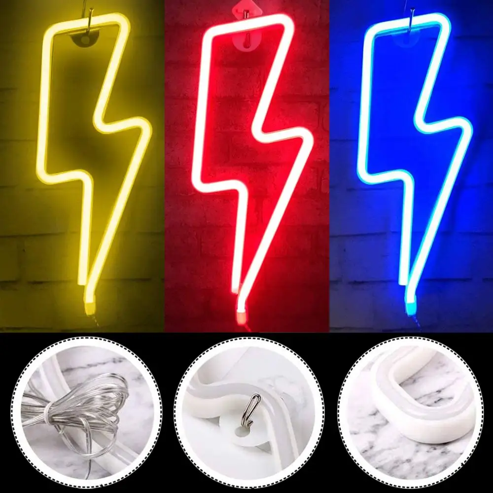 

Neon Signs Wall Light LED Decorative Fun Peny Red Blue Yellow Lightning Battery/USB Birthday Gift Party Bar Decor Night Lights