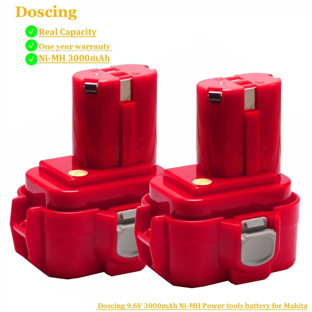 Doscing 2 упаковки 3000mAh Ni-MH для Makita 9 6 V батарея 9120 9133 9134 9135 9135A 6222D 6260D PA09 6207D 192595-8