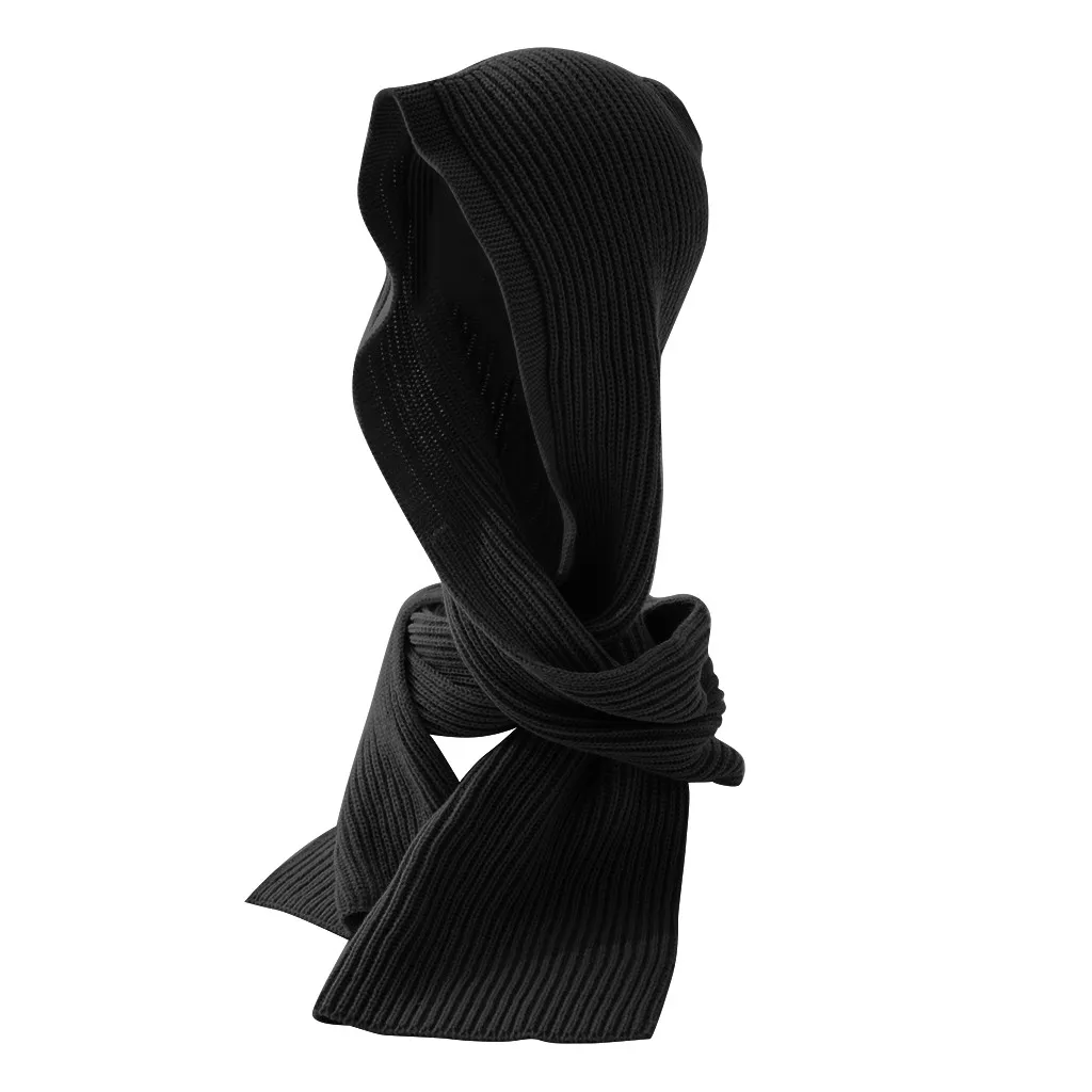 Зимний шарф, женские шапки, вязаный шарф с капюшоном, шапка, худи, шарфы, шаль, вязаная шапка, кашемировый шарф, Bufandas Invierno Mujer - Цвет: Черный