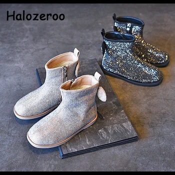 

Autumn Kids Boots Children Bow Shoes Baby Girls Rhinestone Ankle Boots Dress Brand Shoes Sweet Fashion Boots Black School Shoes