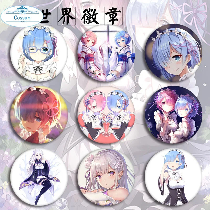 Re Zero Kara Hajimeru Isekai Seikatsu Emilia Cosplay Badge Rem Ram Brooch Pins Collection Badges For Clothes Backpacks Aliexpress