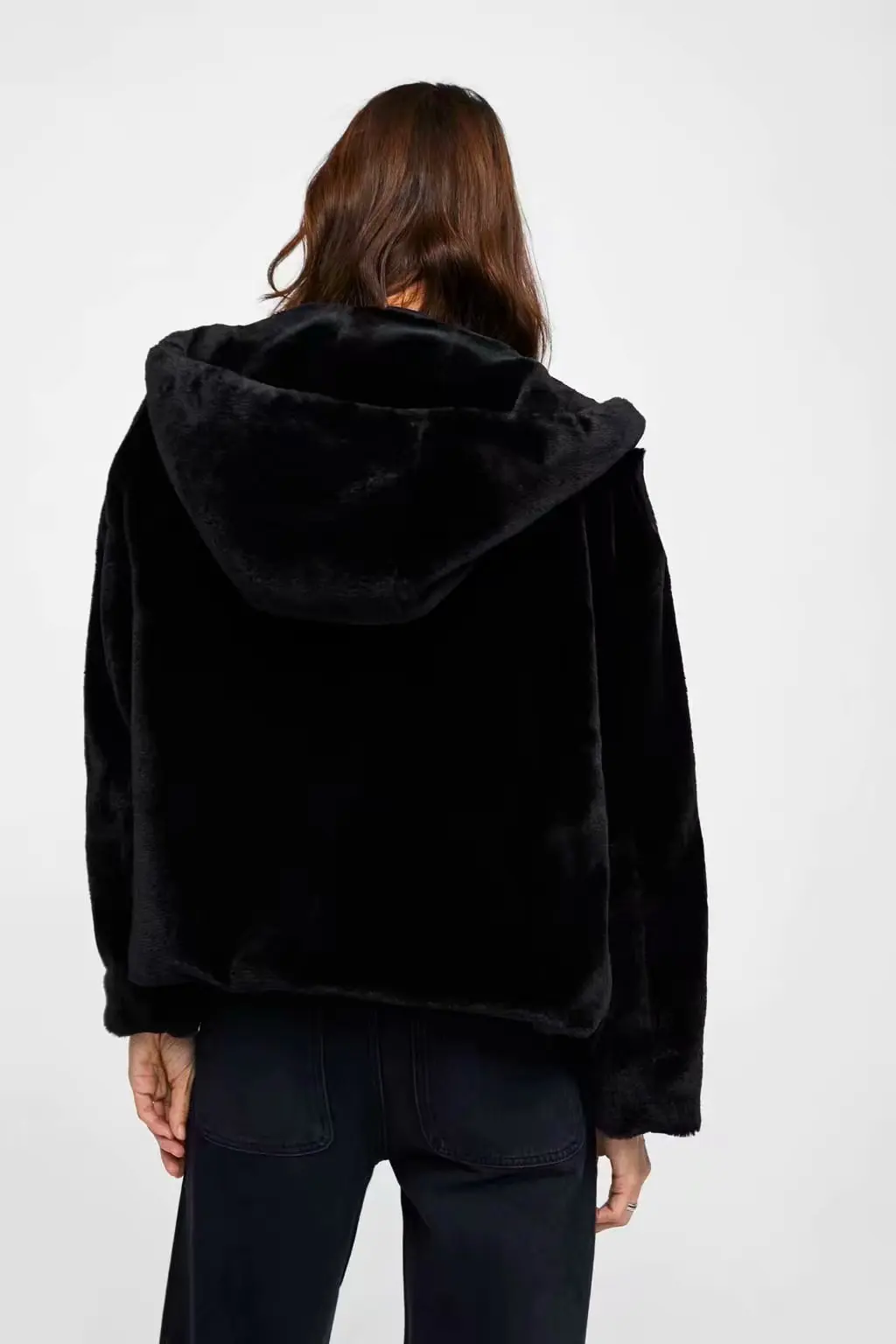 Женское зимнее пальто, новое двухцветное пальто из искусственного меха с капюшоном, куртка из дикого флиса, Женская плюшевая куртка для отдыха, теплое ветрозащитное пальто