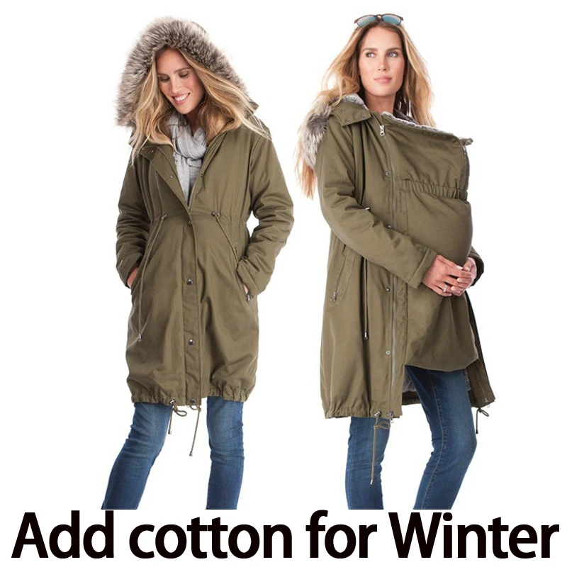 Thicken for Winter Куртки для беременных; пальто для мамы; одежда с кенгуру; пальто с капюшоном для ребенка; ветровка для беременных женщин; Верхняя одежда с меховым воротником для мамы - Цвет: Thicken for Winter
