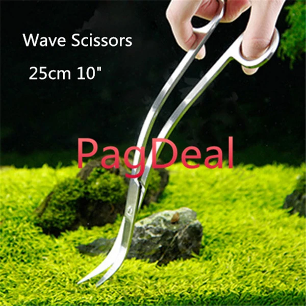 Akvárium Rozsdamentes Növényi Görbe Olló Víz Fű Mohás Vízmosás Vágóvágó Trimmer Haltisztító Szerszám