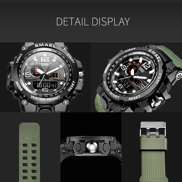 SMAEL Brand Men Sports Watches Dual Display Analog Digital LED Electronic Quartz Wristwatches Waterproof Swimming Military Watch 5