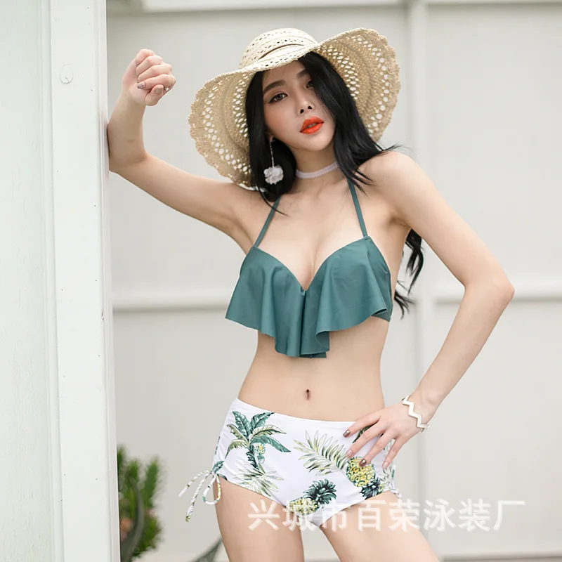 

Luxury Also Lu 0057 WOMEN'S Swimsuit South Korea Three-piece Set Pineapple Underwire Split Type Fashion Slimming Bikini Bathing