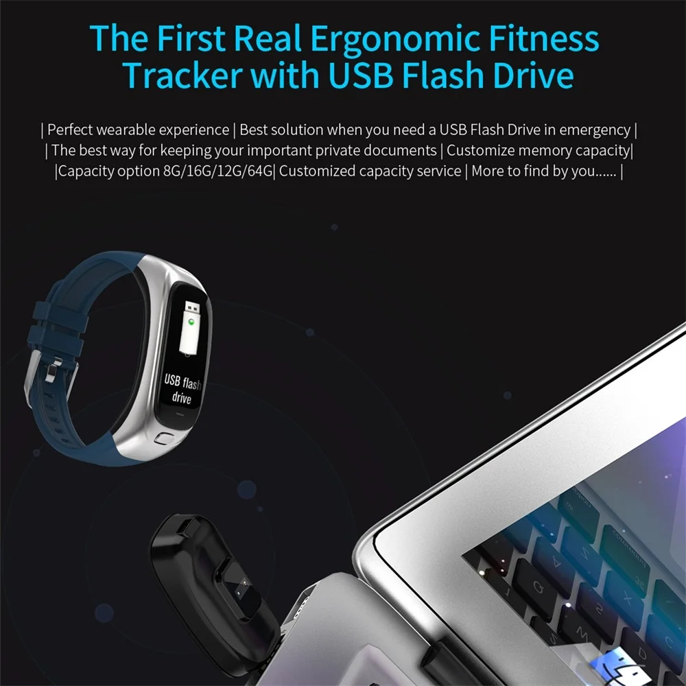  Smart Bracelet With U Disk USB2.0 32GB Sports Health Smart Band For Android ios Phone Sleep Heart R