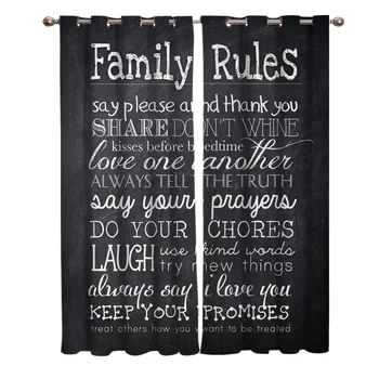 

Black White Family Rules Blackboard Curtains Window Living Room Curtains Kitchen Indoor Window High Blackout Curtain