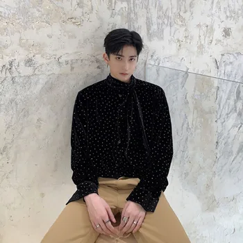 

Men Vintage Fashion Leaf Collar Shining Velvet Shirt Male Streetwear Hip Hop Casual Shirts Stage Show Clothing