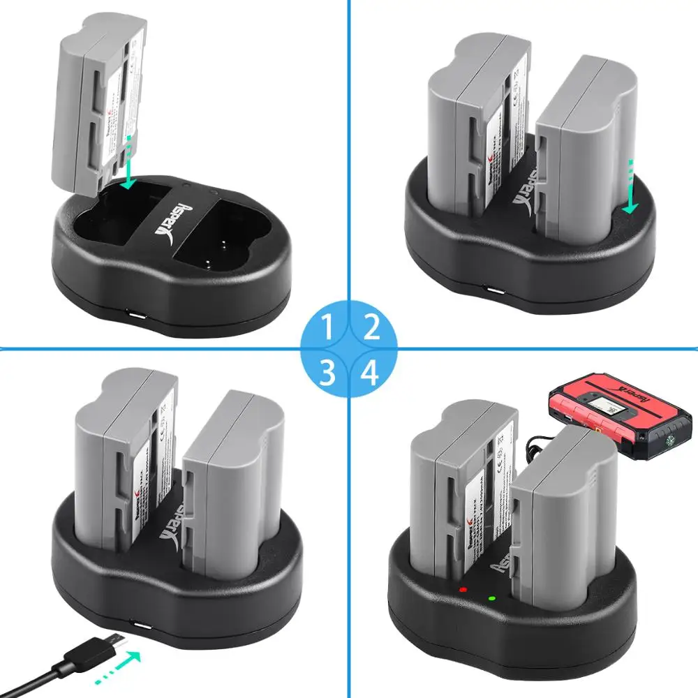 Внешняя аккумуляторная батарея 2x2000 мАч с двумя USB портами для камеры Nikon D100 D200 D300