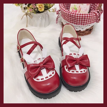 

Japanese lolita shoes cute rabbit ears lace bowknot women's shoes anime cosplay cross bandage platform kawaii shoes loli cos new