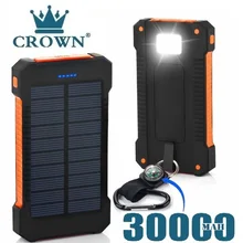Para xiaomi smartphone com luz led banco de energia solar à prova dwaterproof água 30000mah carregador 2 portas usb carregador externo powerbank