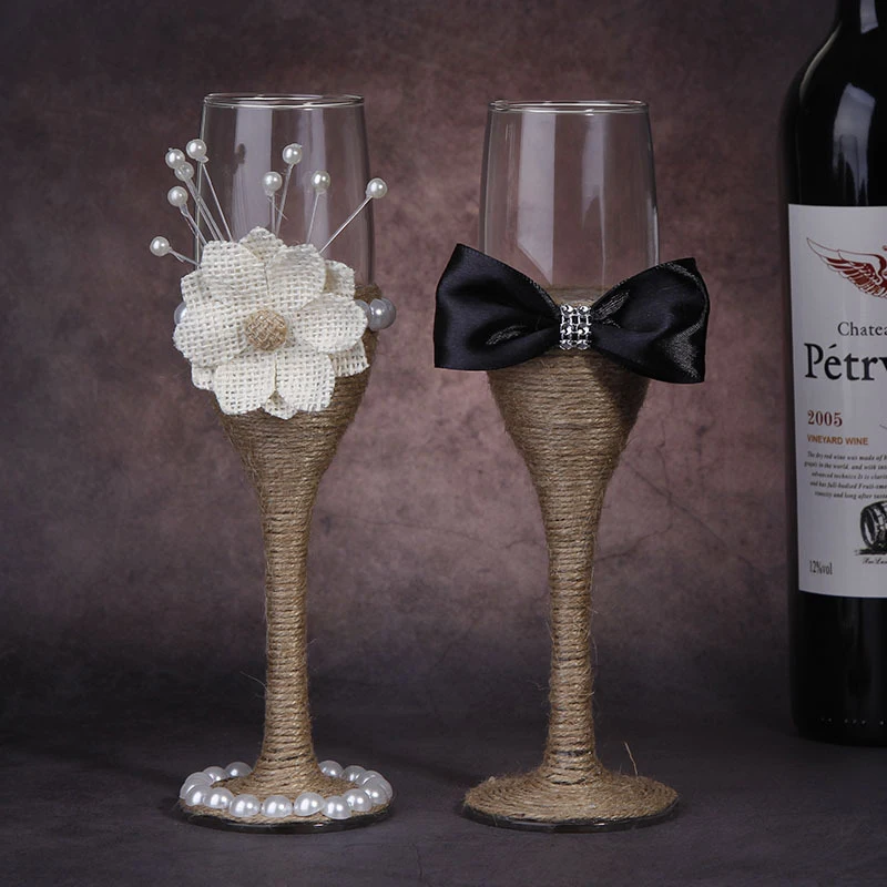Комплект из 2 предметов, модные поджарочные Свадебные бокалы, хрустальные бокалы для шампанского, для невесты и жениха, бокалы для питья вина, подарки для влюбленных