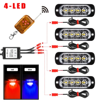 

Dash Car lights Emergency Lamp DC12-24V 2 wire 4pcs Auto Red+Blue Strobe