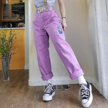 

Harajuku Cartoon Pattern Women's Pants Y2k High Waist Vintage Straight Purple Trousers for Ladies Autumn Women Casual Streetwear