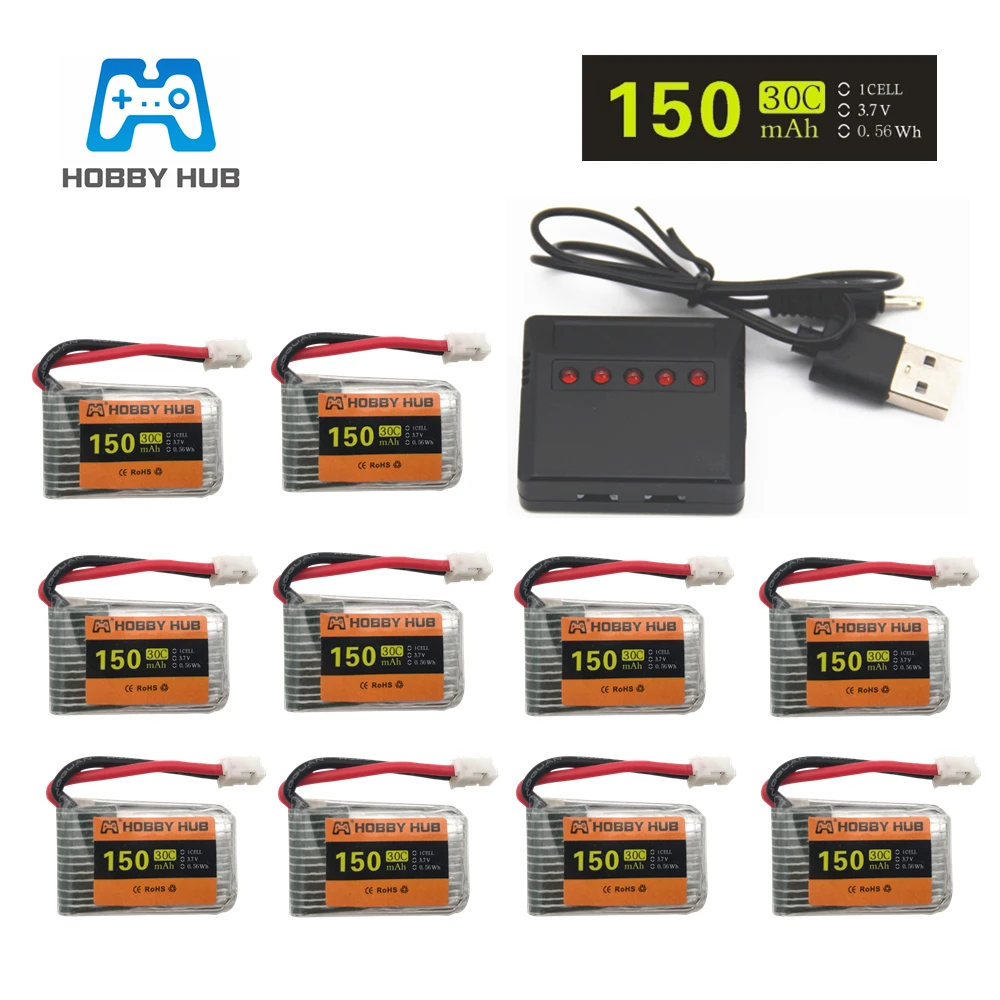 Батарея для JJRC H36 NH010 батарея 3,7 V 150mAh для E010 E011 E012 E013 Furibee F36 RC Квадрокоптер части Lipo батарея - Цвет: 10PCS with C