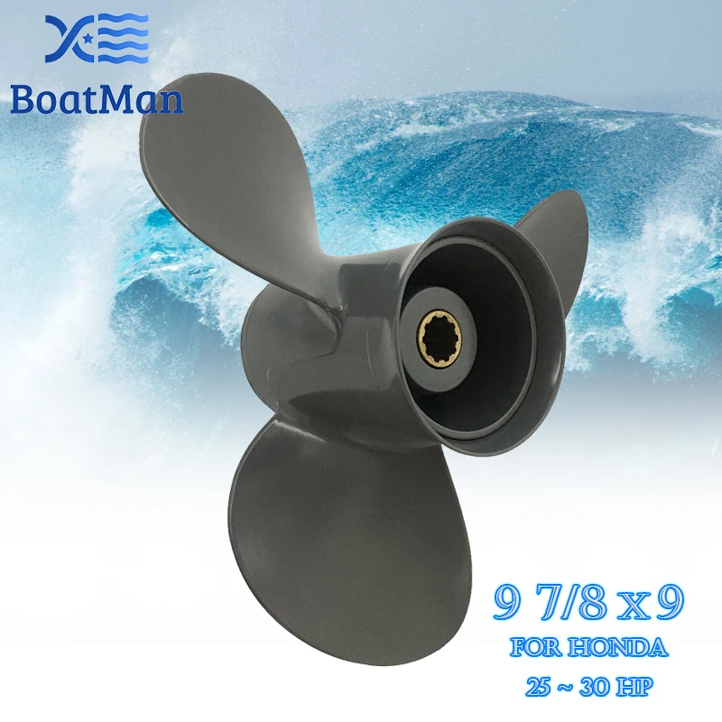 BoatMan® 9 7/8x9 Aluminum Propeller for Honda BF 25HP 30HP Outboard Motor 10 Tooth Engine 58130-ZW2-F11ZA RH Factory Outlet boatman® 9 1 4x11 aluminum propeller for honda 8hp 9 9hp 15hp 20hp outboard motor 8 tooth engine 58130 zv4 011ah rh outlet