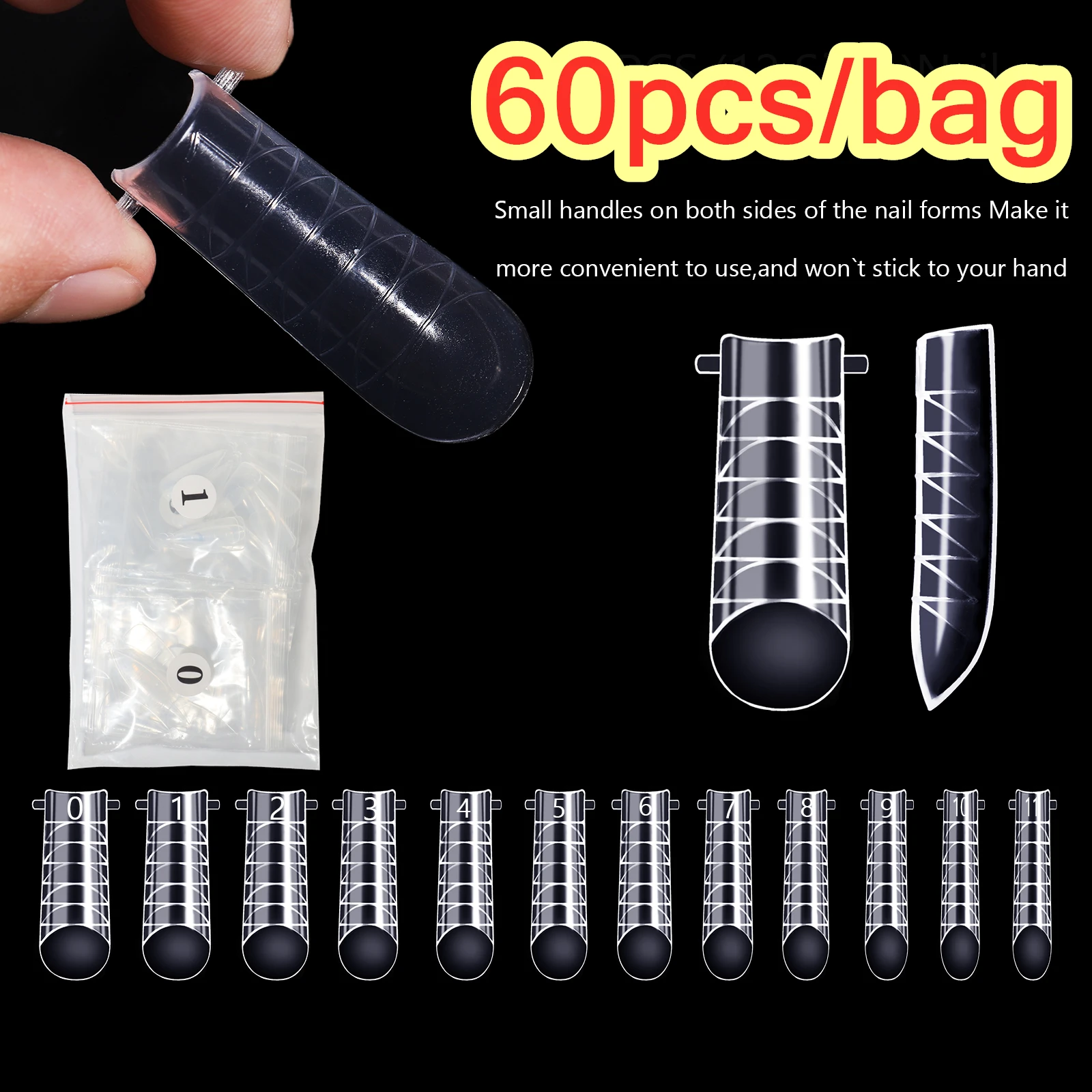 

60pcs Clear Flat Dual Forms Form Nail System Full Cover Extension Nails Tips Accessoires Manicure Tool Quick Building Gel Mold