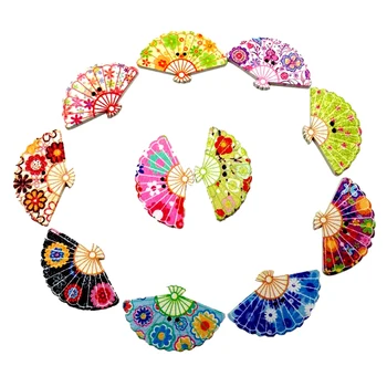 

100Pcs Mixed Wooden Buttons Print Fan Shape for Sewing Crafting Scrapbook
