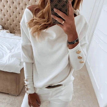 

Women Off Shoulder Knitted Sweaters Sexy Long Slash Neck Button Solid Casual Sweater Streetwear Pullover Tops 2020 Autumn Winter