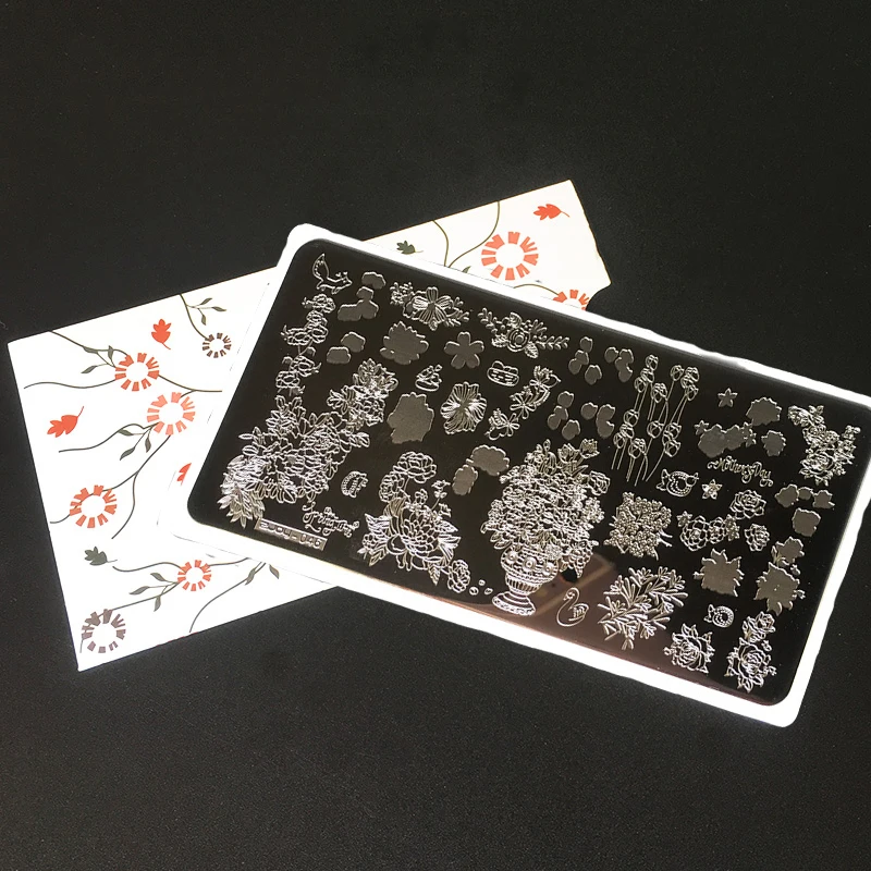 

[With Plastic ] 60 Style Zjoy 65*125mm rectangle metal Nail Stamp Plate 1 Pc L-Rectangle Nail Stamping Plates for Nail Art Stamp