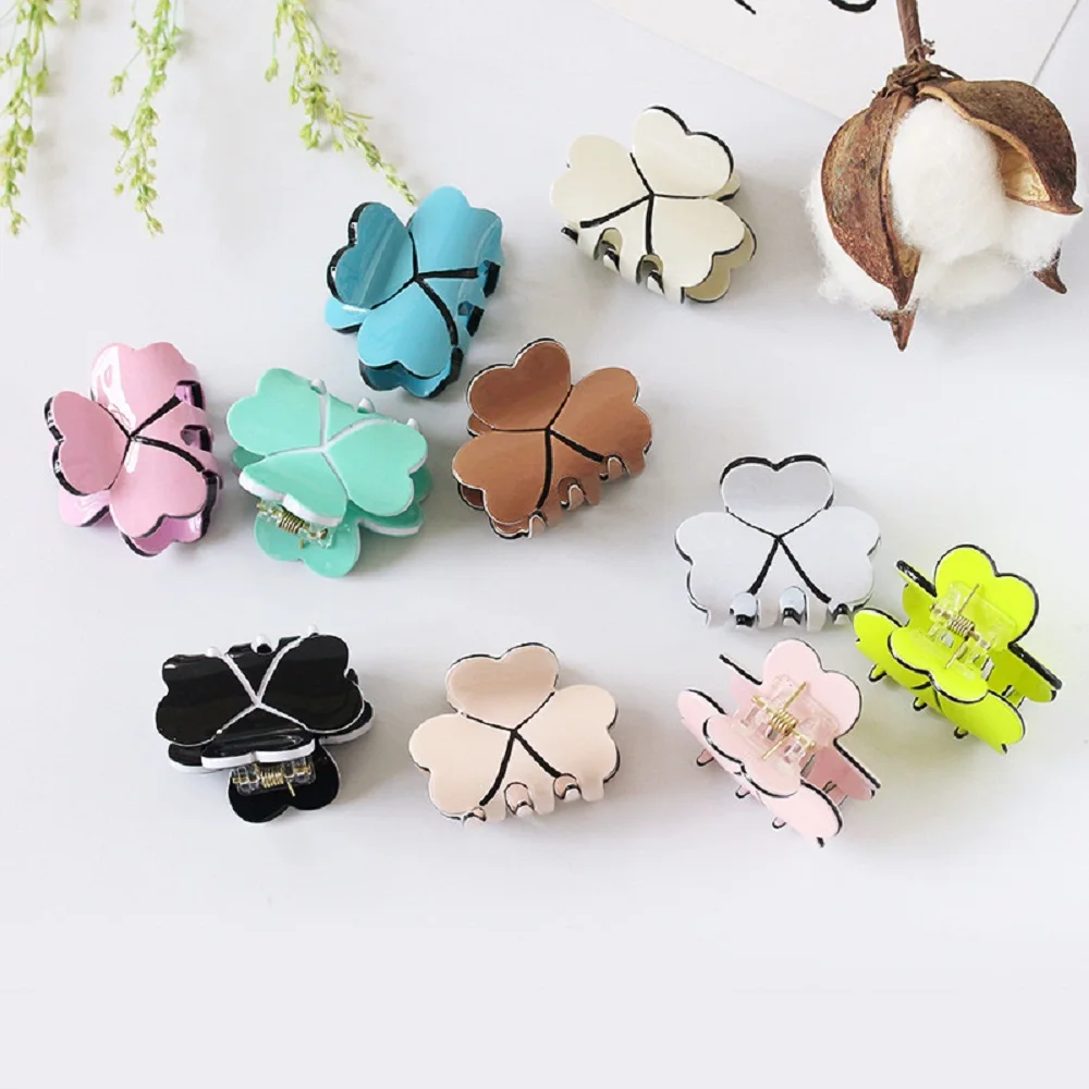 

New Acrylic Women Mini Four Leaf Clover Hairpins Colorful Hair Claws Clips Clamp Barrettes Hair Pins Styling Tools Accessories
