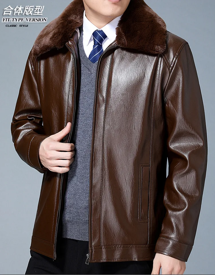 Winter Wandering Peddler Middle-aged Fur Collar Coat Brushed And Thick Pu Middle-aged Jacket Leather Coat Men Daddy Clothes