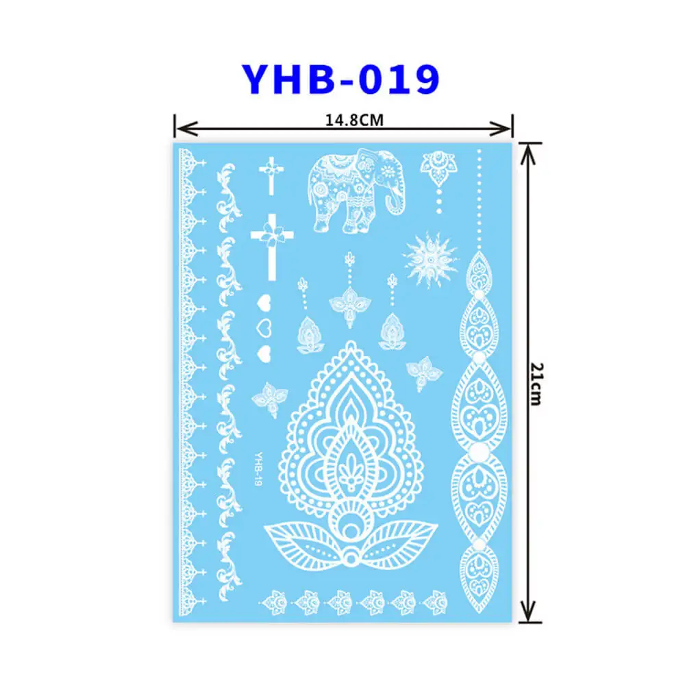 Пикантные хна для росписи мехенди Водонепроницаемый временная татуировка Стикеры колье из белого кружева цветок боди-арт тату для свадьбы на пляже - Цвет: YHB-019