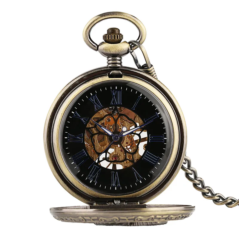 Steampunk Hollow Flying Eagle Handwinding Mechanical Pocket Watch for Unisex Pendant Chain Skeleton Clock Roman Number Dial Gift