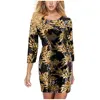 Fashion Round Neck Print Dress  Beach Sexy Short Dresses Long Sleeve Bodycon Office Dress European And American Party Dress 1