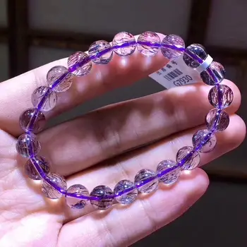 

Certificate Natural Super Seven 7 Melody Stone Purple Rutilated Quartz 8mm Crystal Bracelet Round Beads Women AAAAA