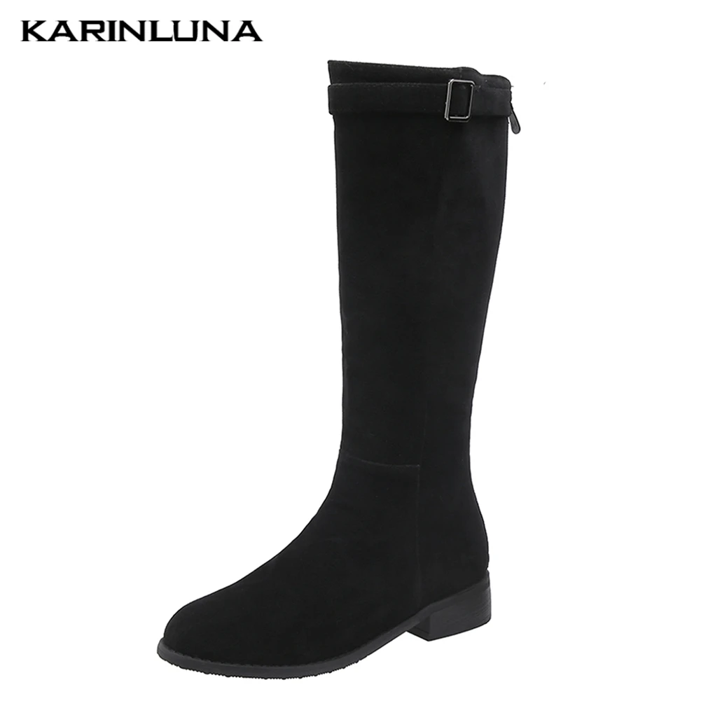 Karinluna/Модная Прямая поставка; ; большие размеры 46; сапоги для верховой езды на квадратном каблуке; женская обувь; женские зимние сапоги