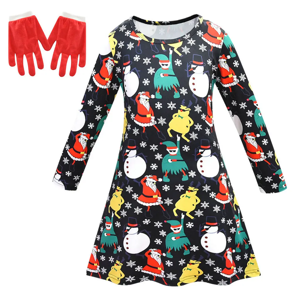 Aitonoble New Costume Christmas Dress with /christmas hat socks bag gloves Girl's Dress Cosplay Christmas For Girls' cosplay