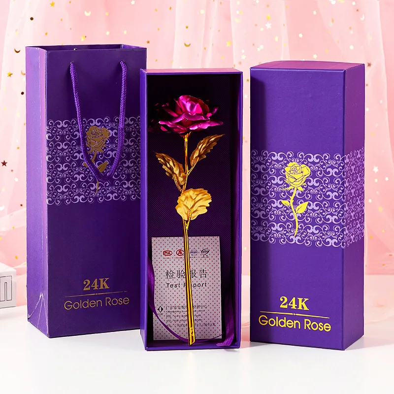24K фольга покрытая розовым золотом, розовая Свадебная вечеринка, подарок на день Святого Валентина, искусственная Роза для влюбленных, Прямая поставка с подарочной коробкой C1734 g - Цвет: Red color