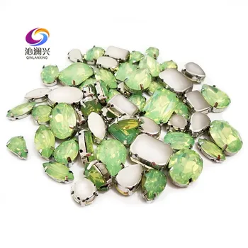 

58pcs Super beauty mix size mix shape Green opal high quality resin rhinestones,sew on claw stones diy Clothing accessories