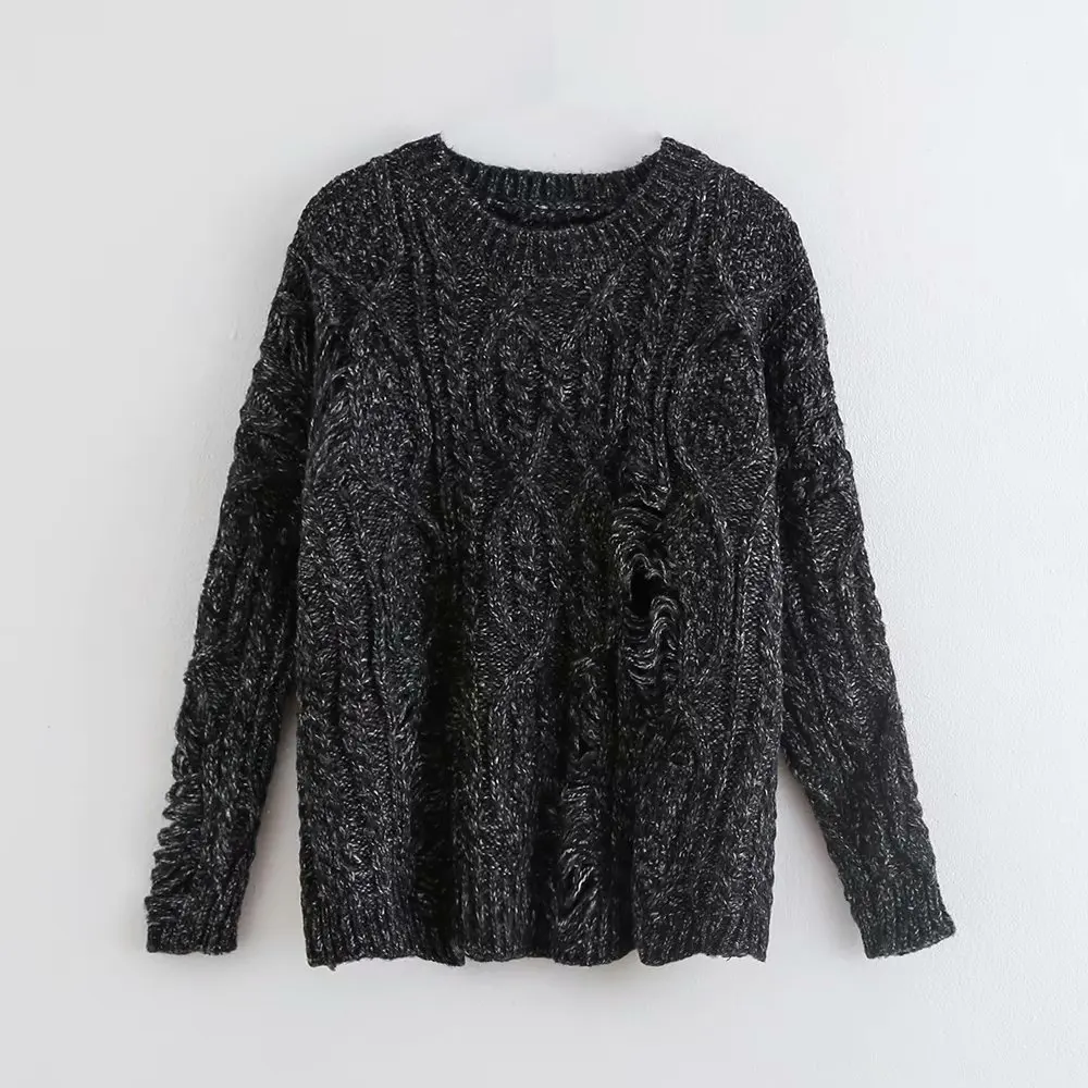 Осенне-зимний женский модный свитер с петельками, женские вязаные повседневные свободные свитера, шикарные топы S083