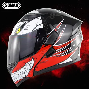

Soman SM-X5 casco capacete moto Full Face Motorbike Helmets DOT Flip up Dual Visors Ventilate Motorcycle Helmet+K5 Multi Lens