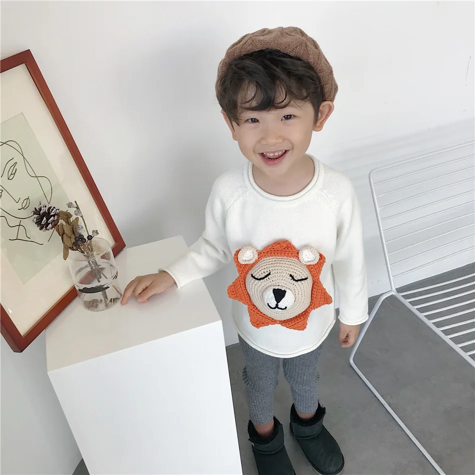Tonytaobaby/новая осенне-зимняя одежда для мальчиков и девочек; Детские хлопковые свитеры ручной работы со львом; свитер для маленьких девочек