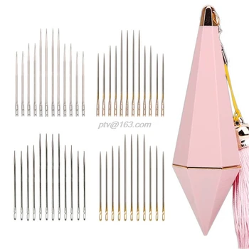 

12Pcs/set Silver Gold Tail Sewing Needles Side Direct Threading Needle DIY Needlework with Container for Elderly Blind