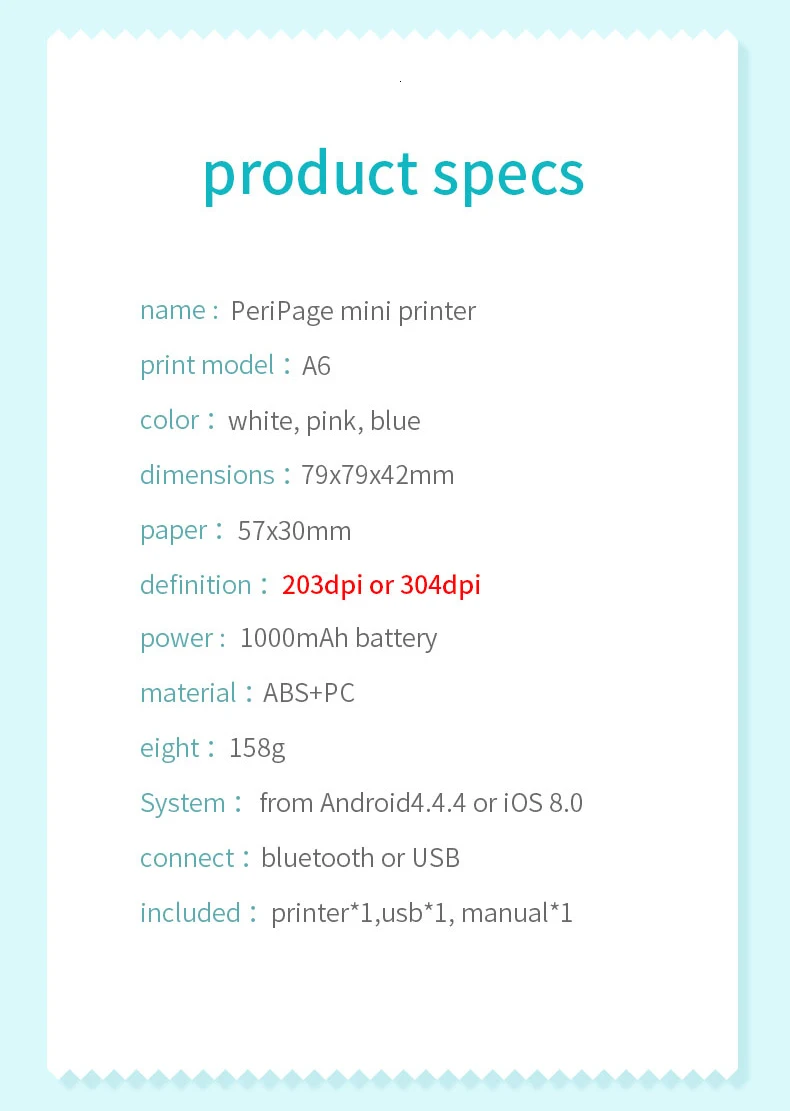 Peripage A6S Bluetooth портативный принтер 304 точек/дюйм Высокое разрешение Мини фотопринтер Термопринтер для мобильных телефонов Android/IOS