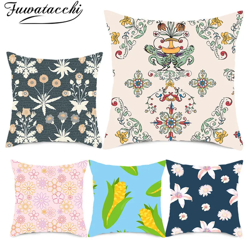 

Fuwatacchi Colorful Flower Printed Pillow Cover Christmas Decor Cushion Cover for Home Sofa Decorative Throw Pillowcases 45*45cm
